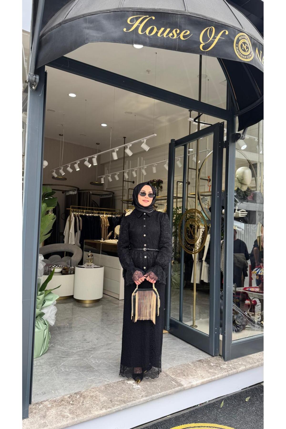 BELİ PEPLUM DANTEL ELBİSE