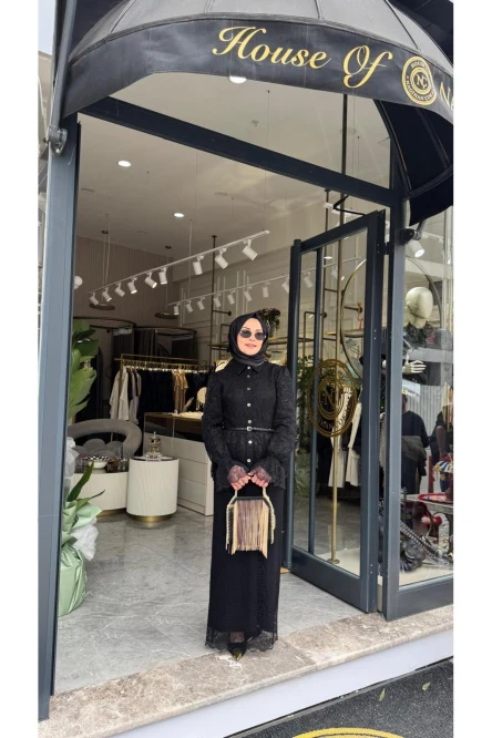 BELİ PEPLUM DANTEL ELBİSE
